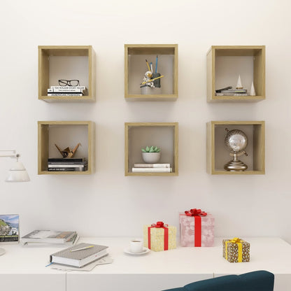 Wandschappen kubus 6 st 26x15x26 cm sonoma eikenkleurig