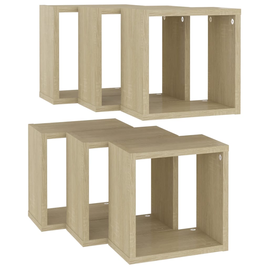 Wandschappen kubus 6 st 26x15x26 cm sonoma eikenkleurig