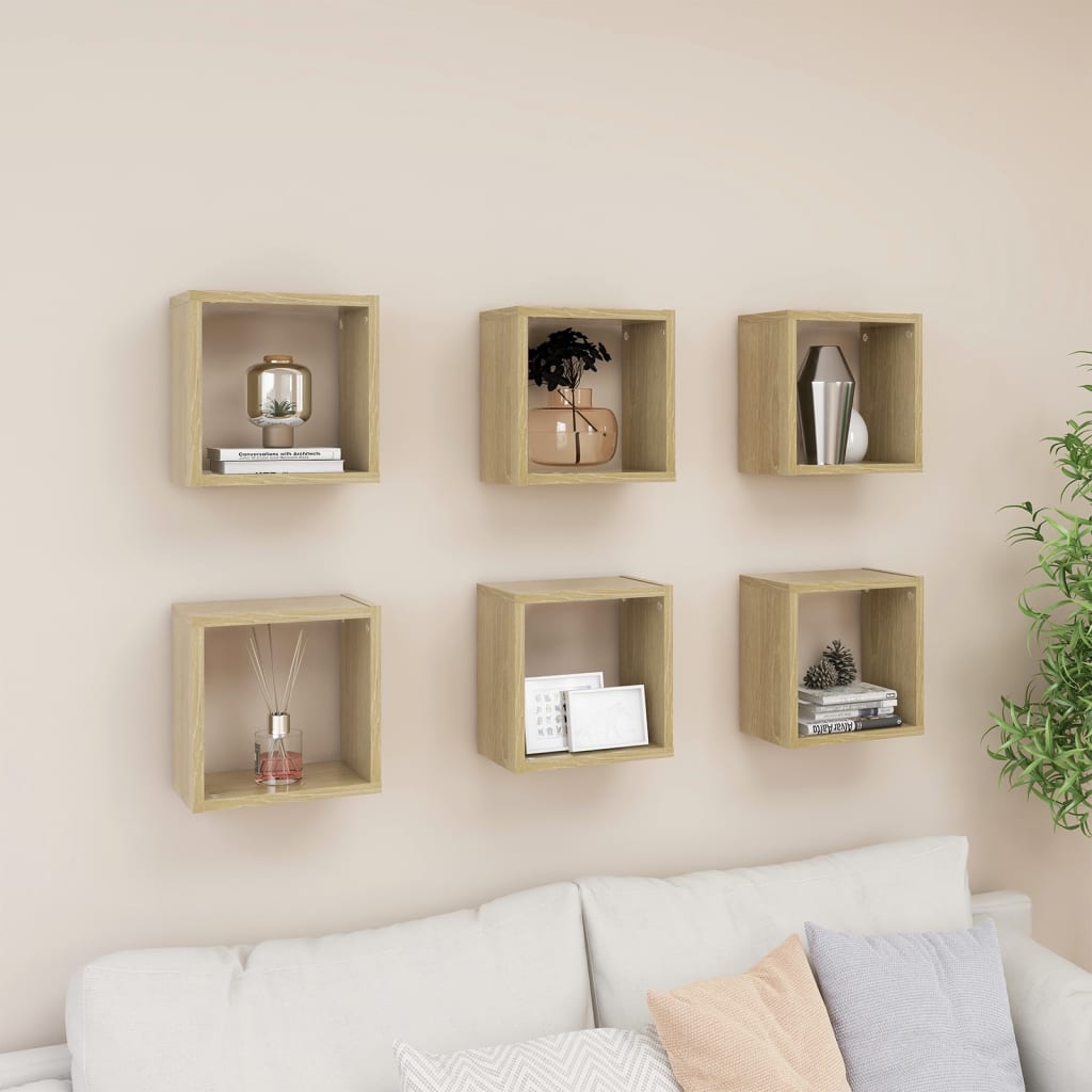 Wandschappen kubus 6 st 26x15x26 cm sonoma eikenkleurig