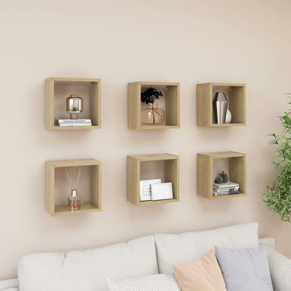 Wandschappen kubus 6 st 26x15x26 cm sonoma eikenkleurig