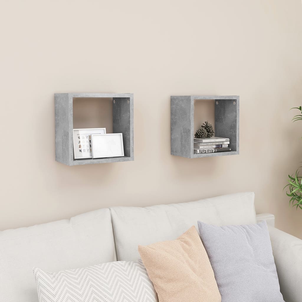 Wandschappen kubus 2 st 26x15x26 cm betongrijs