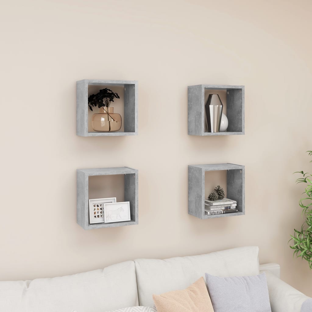 Wandschappen kubus 4 st 26x15x26 cm betongrijs