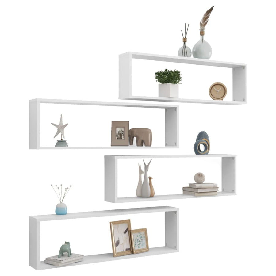 Wandschappen kubus 4 st 100x15x30 cm bewerkt hout wit 4 100 x 15 x 30 cm