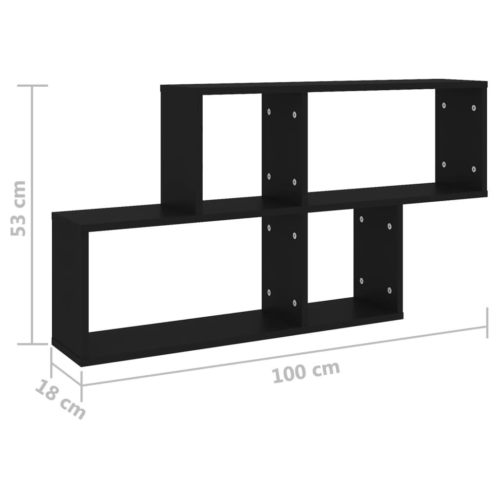 Wandschap 100x18x53 cm spaanplaat zwart Zwart