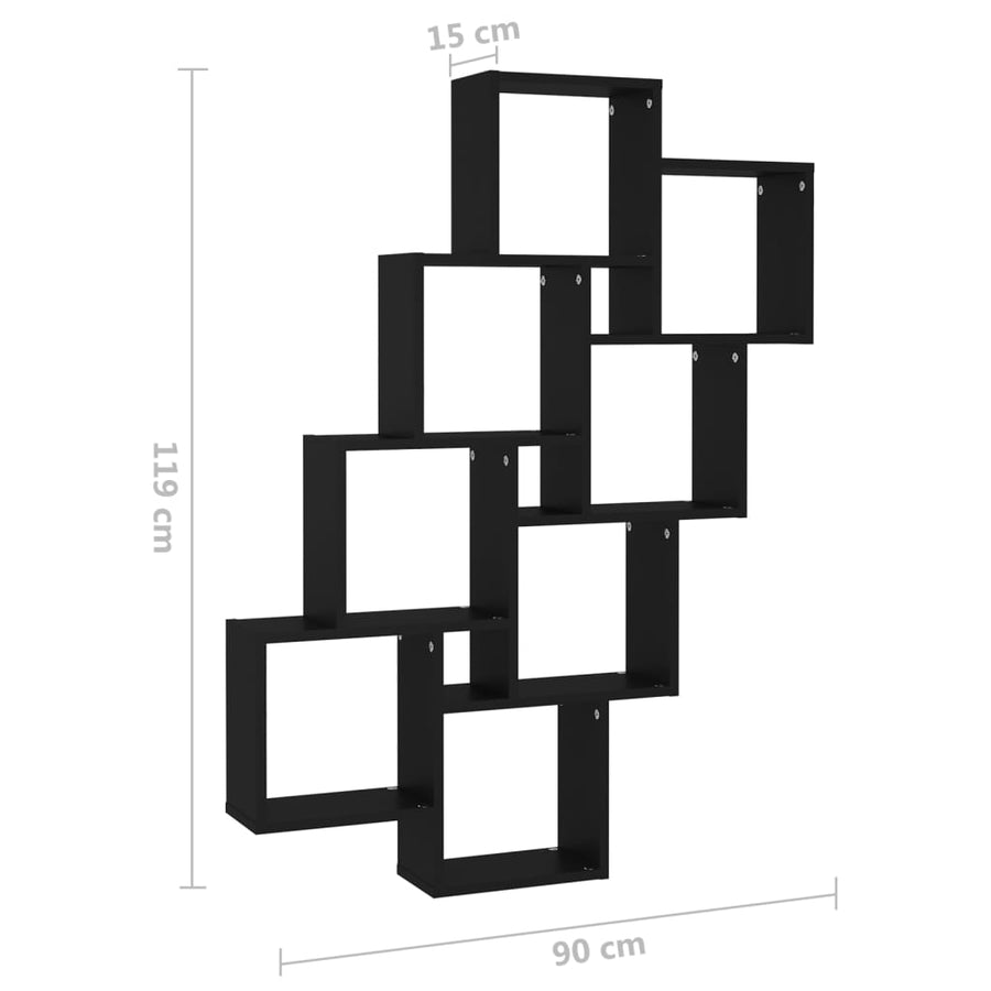 Wandschap Kubus 90X5X9 Cm Spaanplaat Zwart