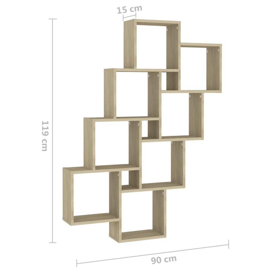 Wandschap Kubus 90X5X9 Cm Spaanplaat Kleurig Sonoma eiken