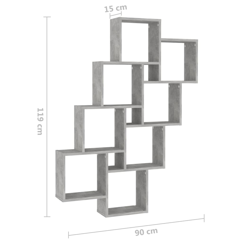Wandschap Kubus 90X5X9 Cm Spaanplaat Betongrijs