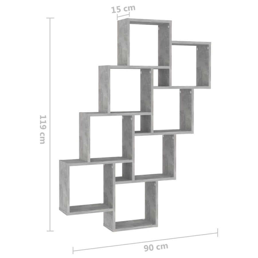 Wandschap Kubus 90X5X9 Cm Spaanplaat Betongrijs