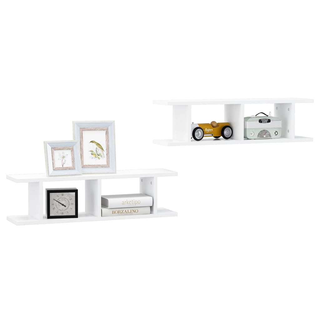 Wandschappen 2 St 75X18X20 Cm Bewerkt Hout Wit 75 x 18 x 20 cm
