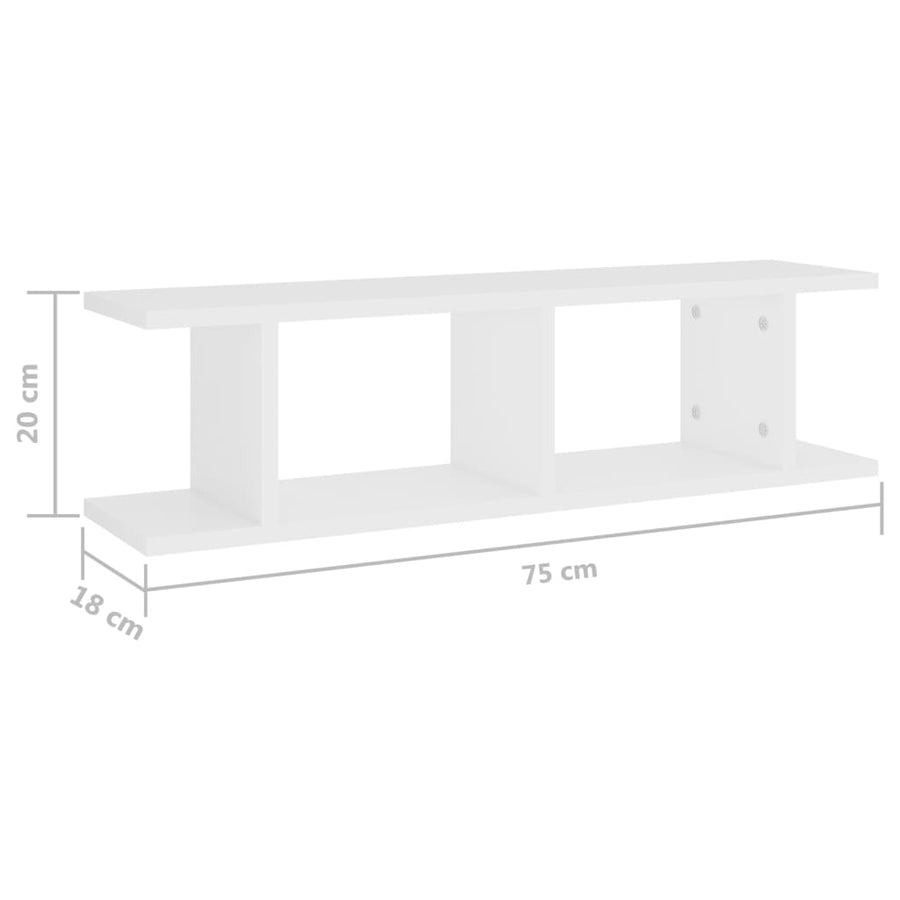 Wandschappen 2 St 75X18X20 Cm Bewerkt Hout Wit 75 x 18 x 20 cm