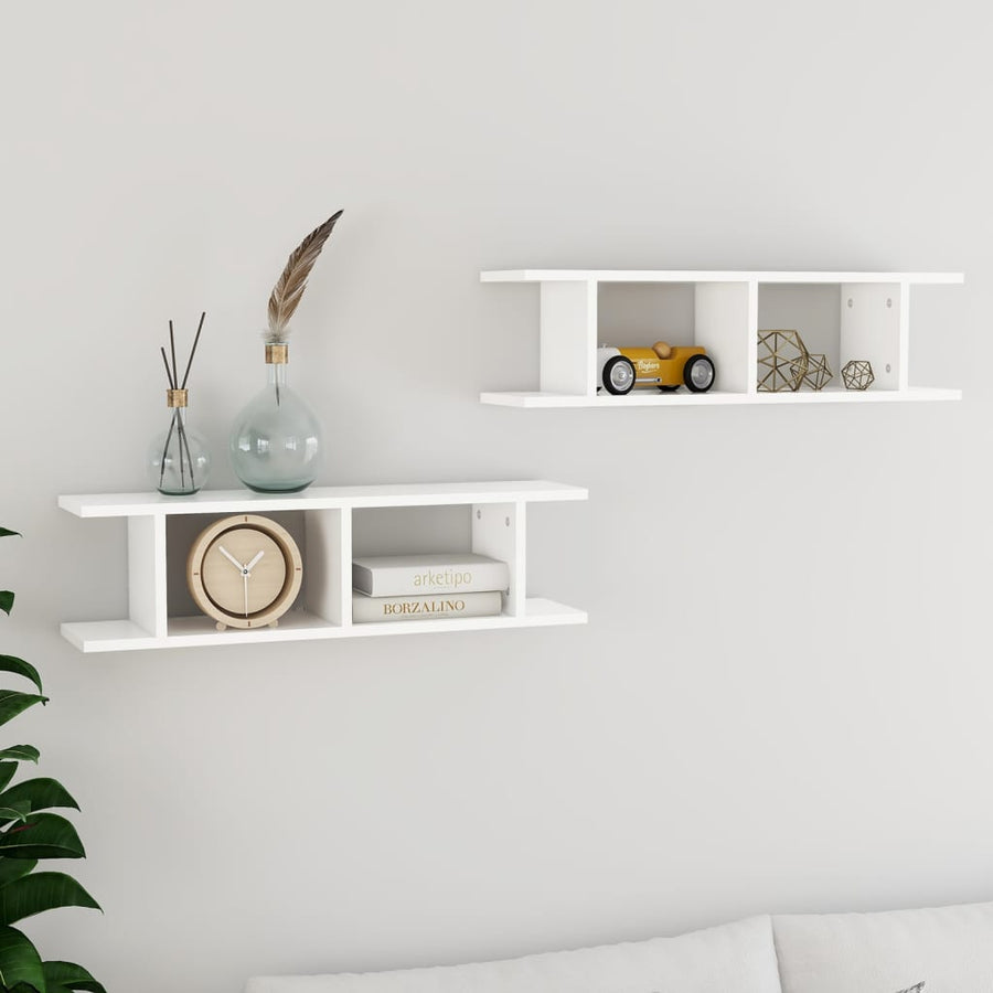 Wandschappen 2 St 75X18X20 Cm Bewerkt Hout Wit 75 x 18 x 20 cm