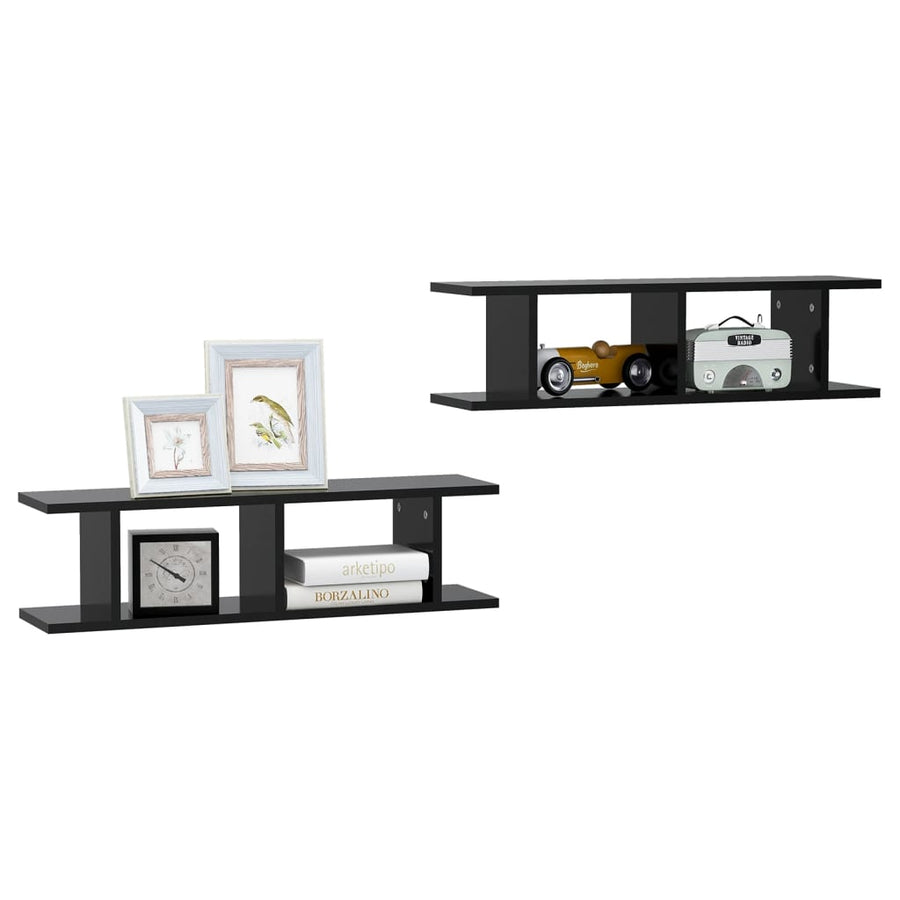 Wandschappen 2 St 75X18X20 Cm Bewerkt Hout Zwart 75 x 18 x 20 cm