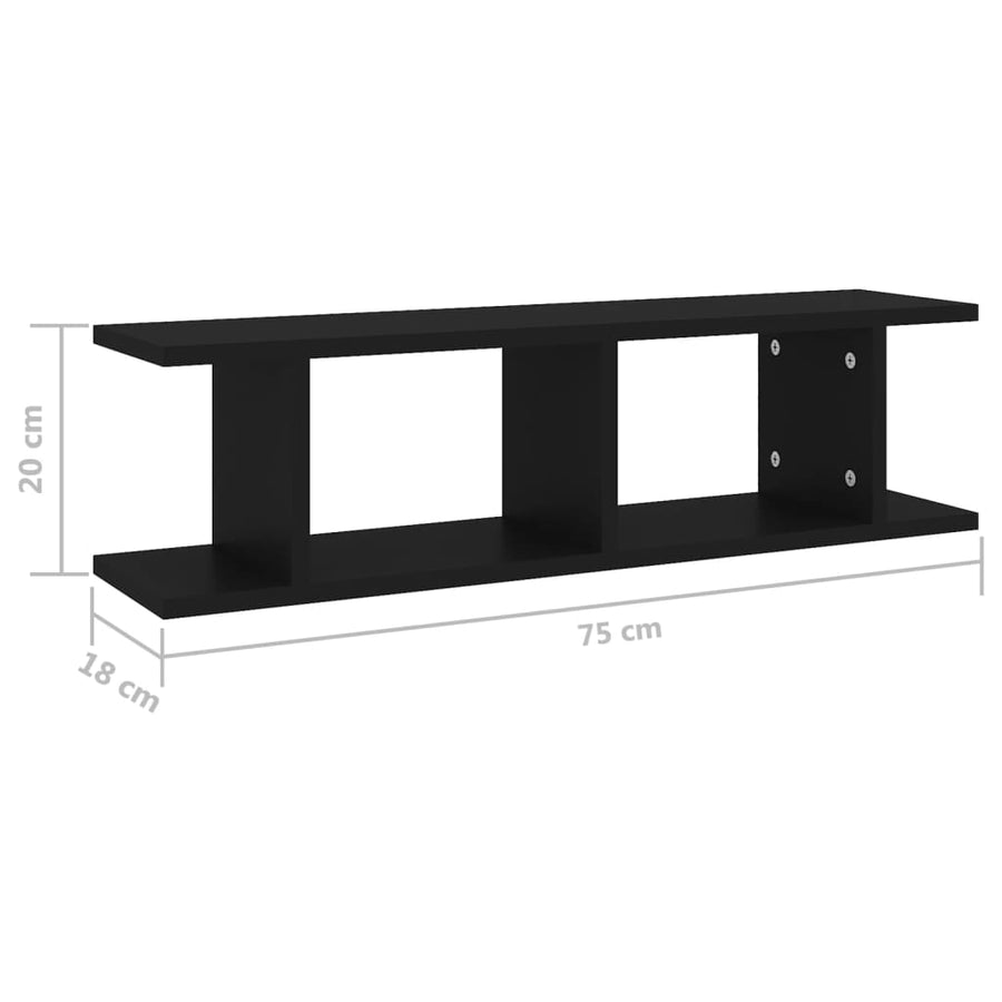 Wandschappen 2 St 75X18X20 Cm Bewerkt Hout Zwart 75 x 18 x 20 cm