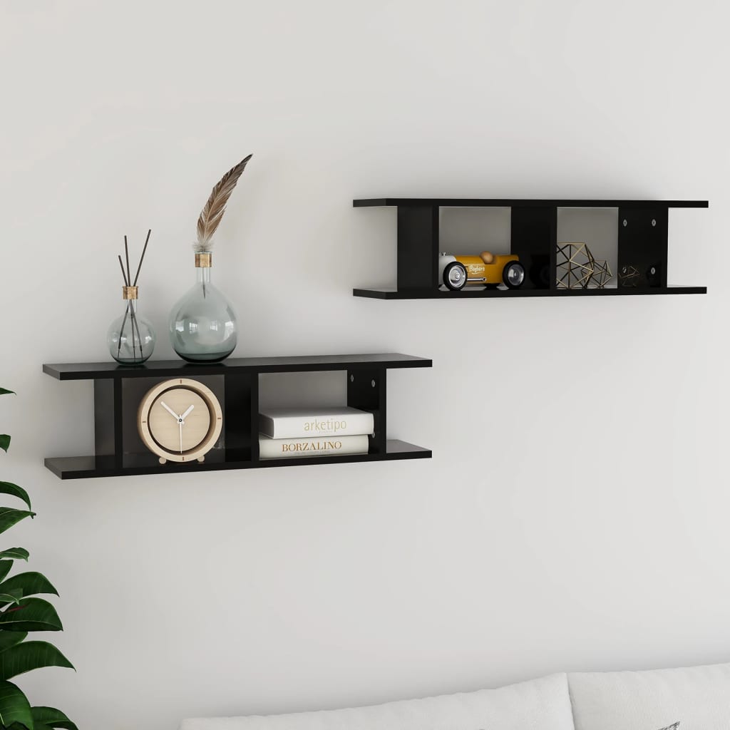 Wandschappen 2 St 75X18X20 Cm Bewerkt Hout Zwart 75 x 18 x 20 cm