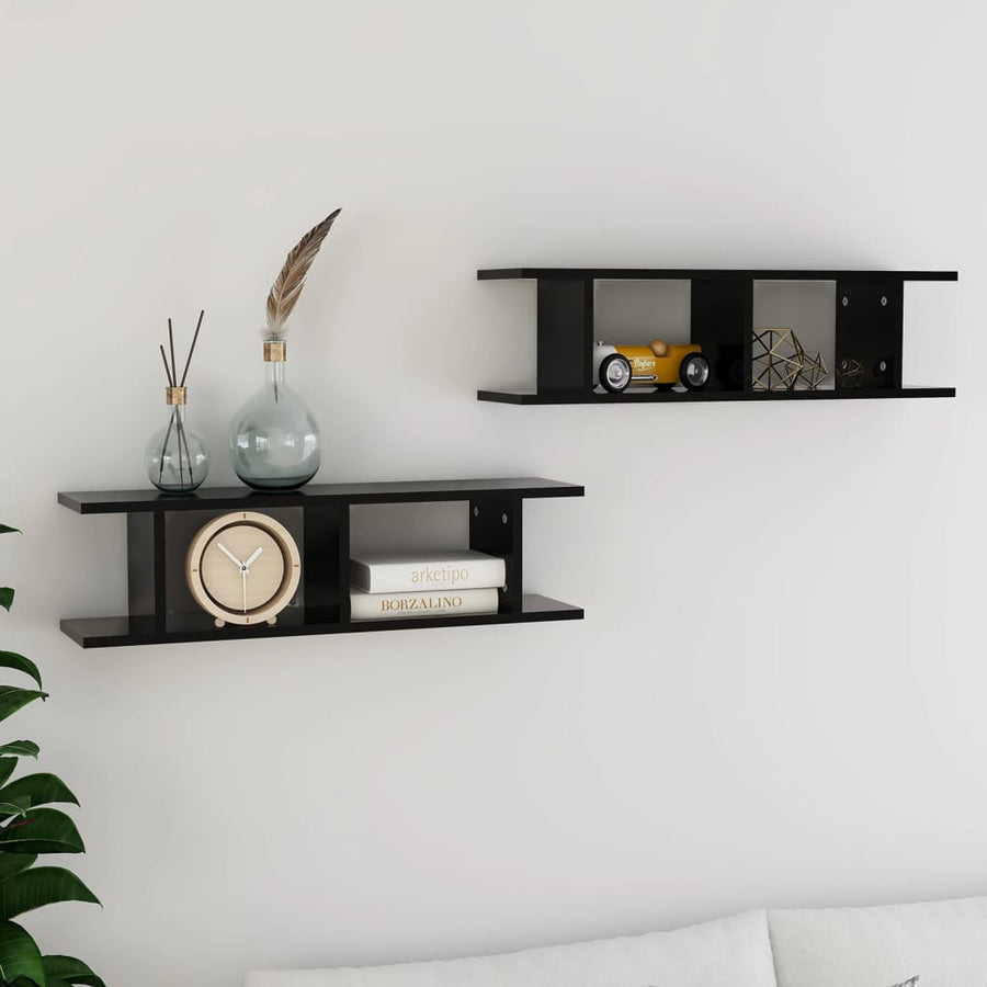 Wandschappen 2 St 75X18X20 Cm Bewerkt Hout Zwart 75 x 18 x 20 cm