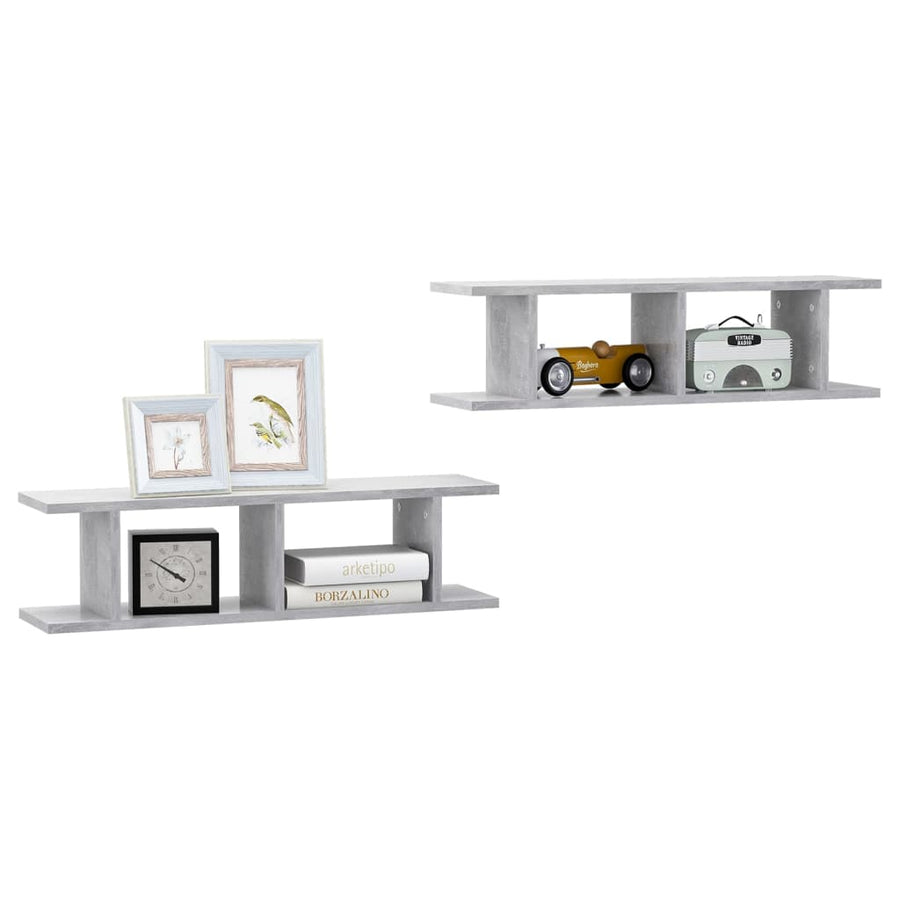 Wandschappen 2 St 75X18X20 Cm Bewerkt Hout Betongrijs 75 x 18 x 20 cm