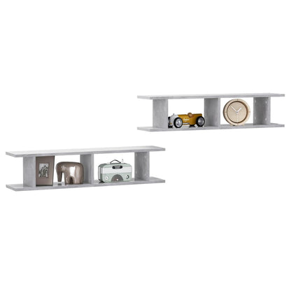 Wandschappen 2 st 90x18x20 cm bewerkt hout betongrijs
