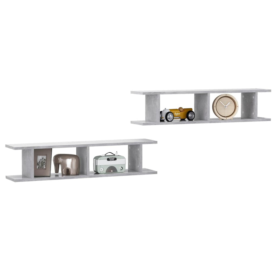 Wandschappen 2 st 90x18x20 cm bewerkt hout betongrijs