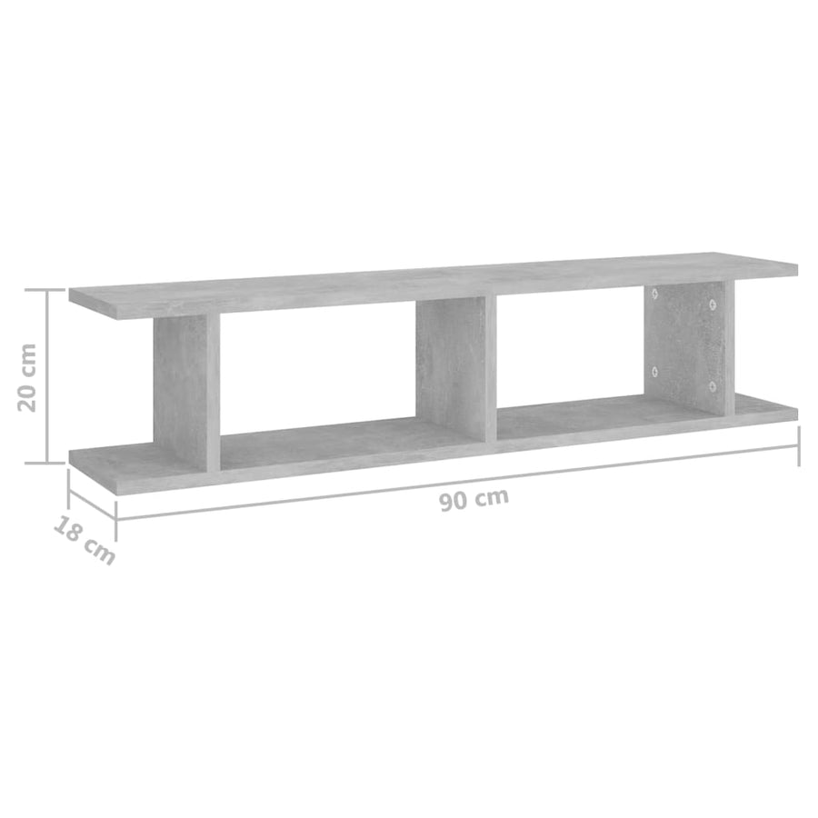 Wandschappen 2 st 90x18x20 cm bewerkt hout betongrijs