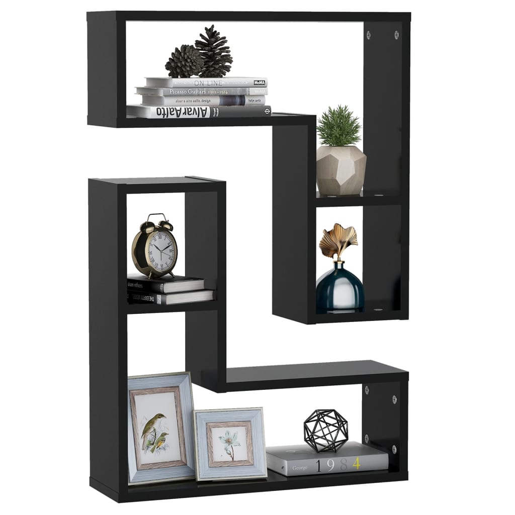 Wandschappen 2 st 50x15x50 cm bewerkt hout zwart