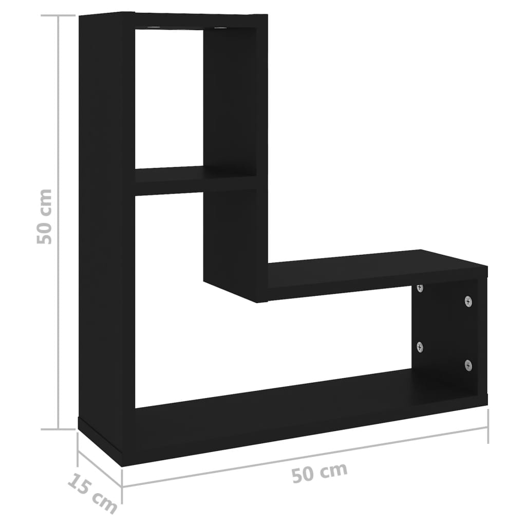 Wandschappen 2 st 50x15x50 cm bewerkt hout zwart