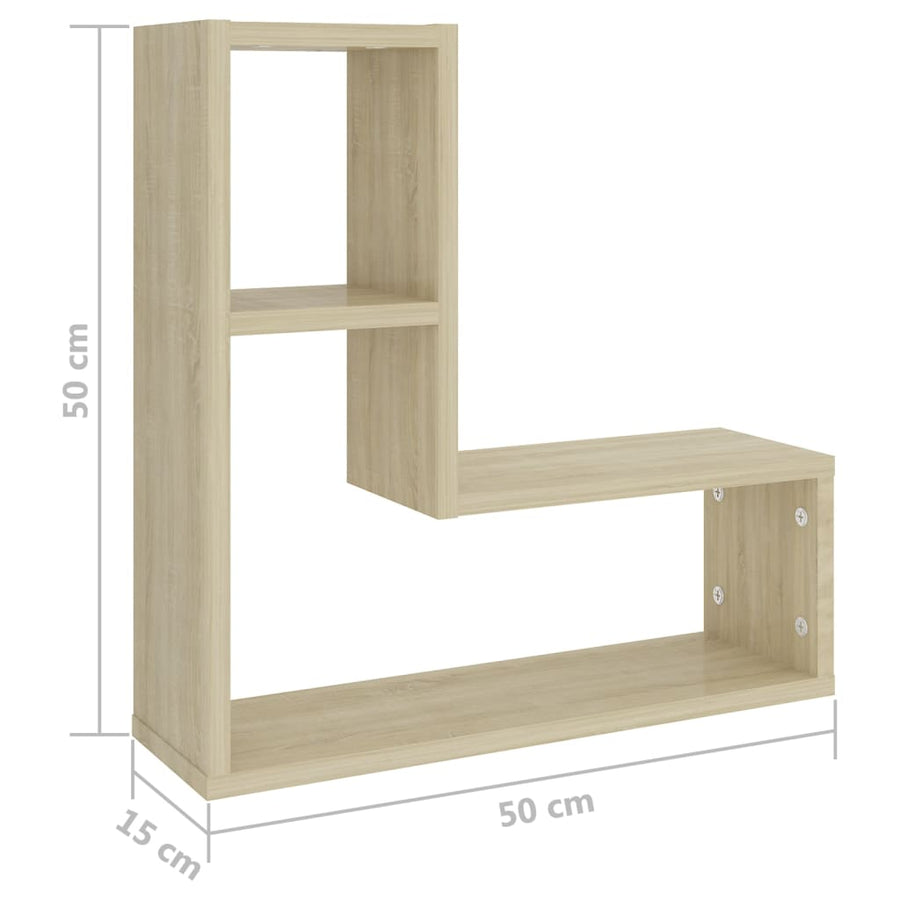 Wandschappen 2 st 50x15x50 cm bewerkt hout sonoma eikenkleurig