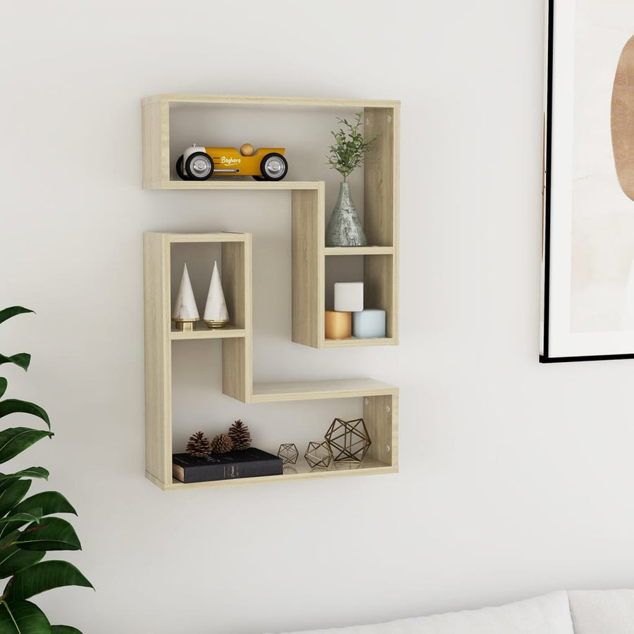 Wandschappen 2 st 50x15x50 cm bewerkt hout sonoma eikenkleurig