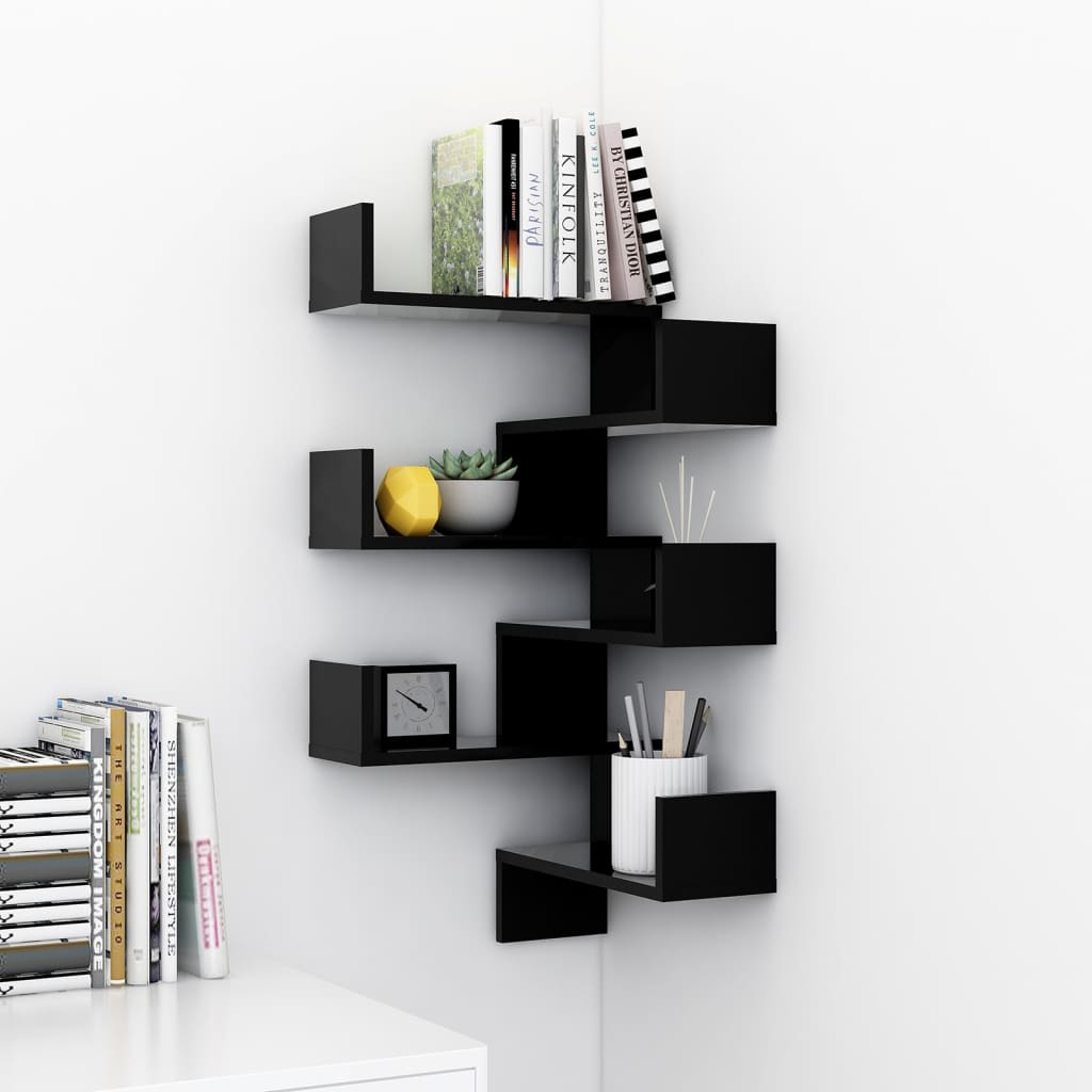 Hoekwandschappen 2 st 40x40x50 cm spaanplaat zwart 2 Zwart