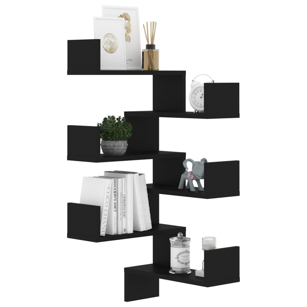 Hoekwandschappen 2 st 40x40x50 cm spaanplaat zwart 2 Zwart