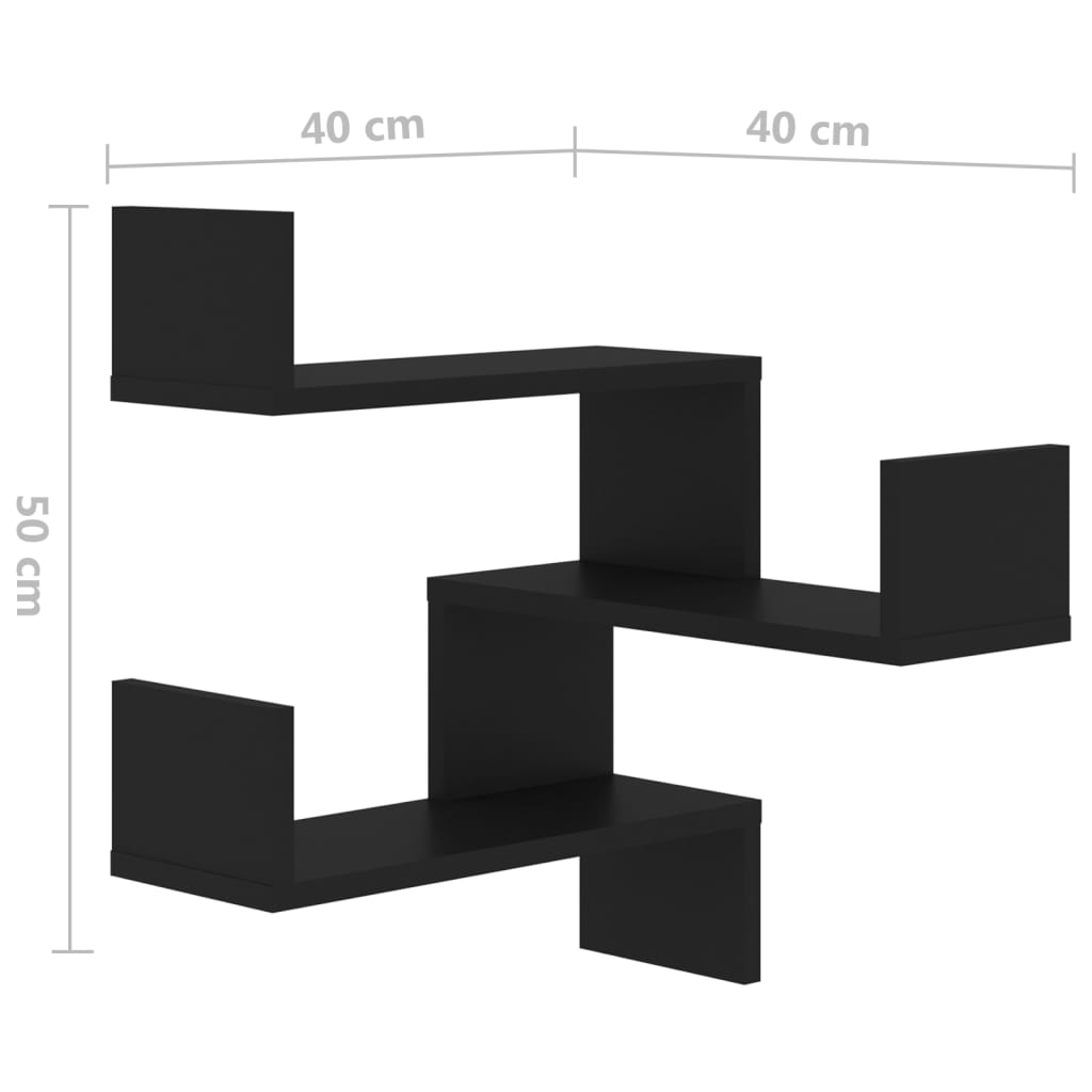 Hoekwandschappen 2 st 40x40x50 cm spaanplaat zwart 2 Zwart
