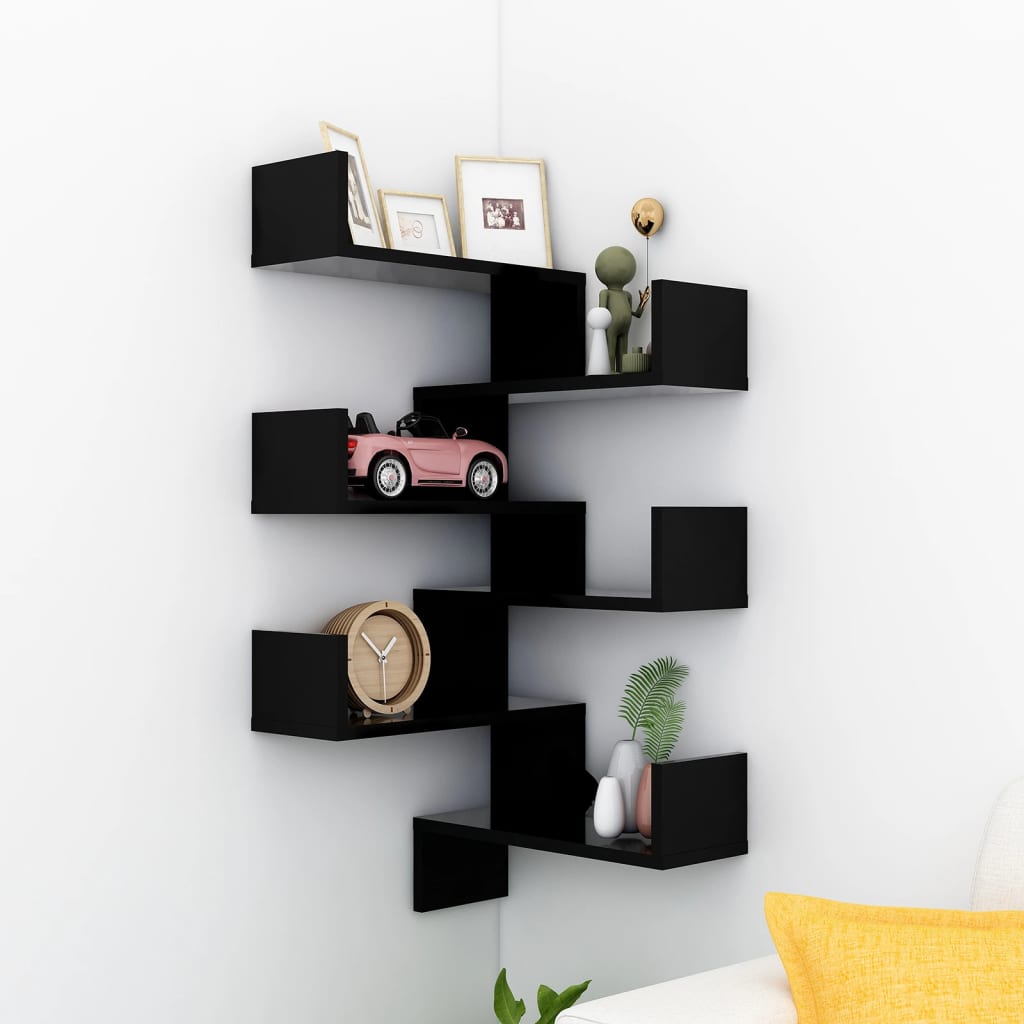 Hoekwandschappen 2 st 40x40x50 cm spaanplaat zwart 2 Zwart