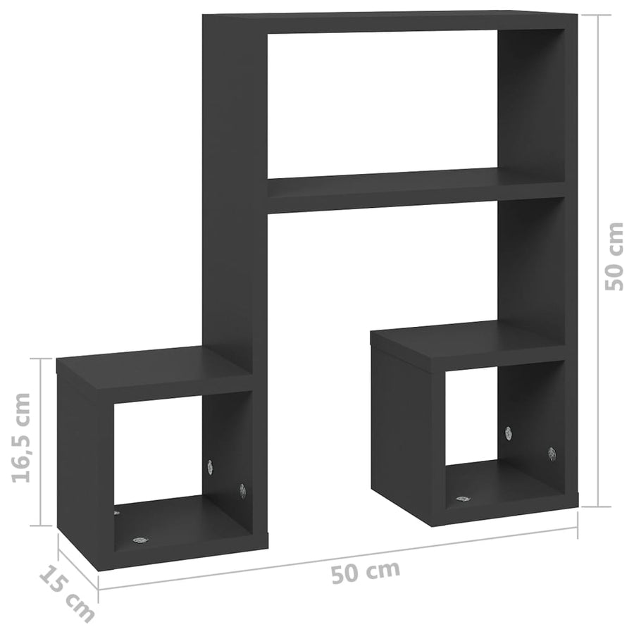 Wandschappen 2 st 50x15x50 cm bewerkt hout grijs