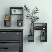 Wandschappen 2 st 50x15x50 cm bewerkt hout grijs muzieknoot