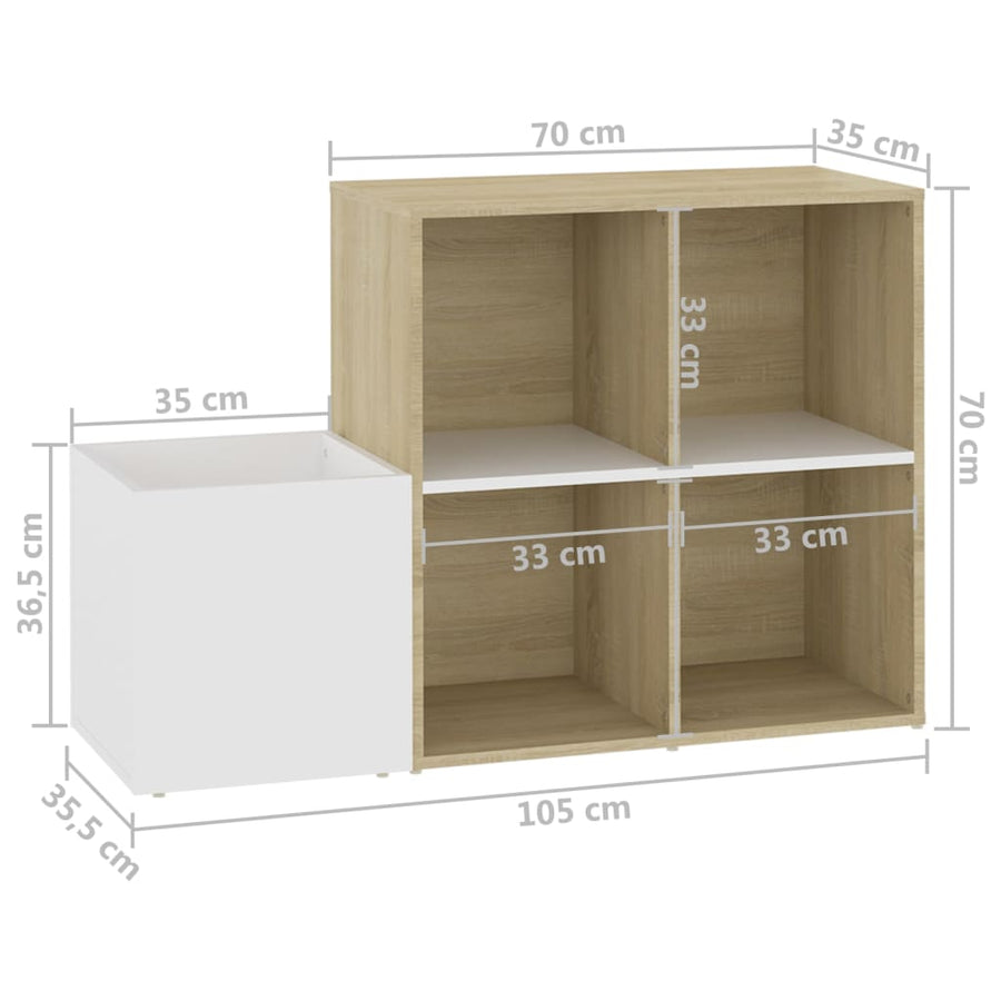 Opbergkast 05X35,5X70 Cm Spaanplaat Kleurig Wit en sonoma eiken