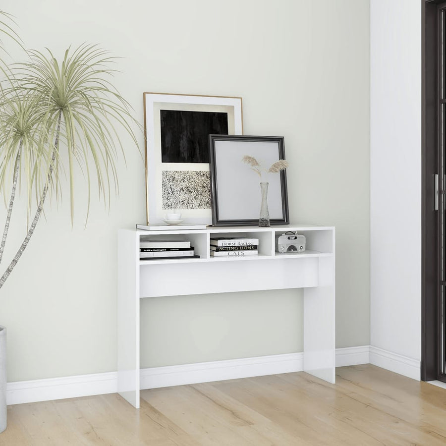 Wandtafel 105x30x80 cm spaanplaat hoogglans wit Hoogglans wit