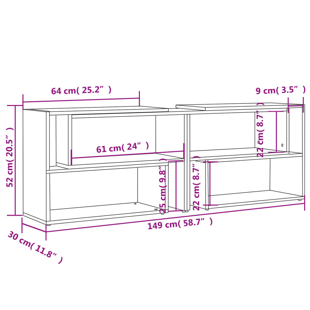 Tv-meubel 149x30x52 cm bewerkt hout hoogglans wit