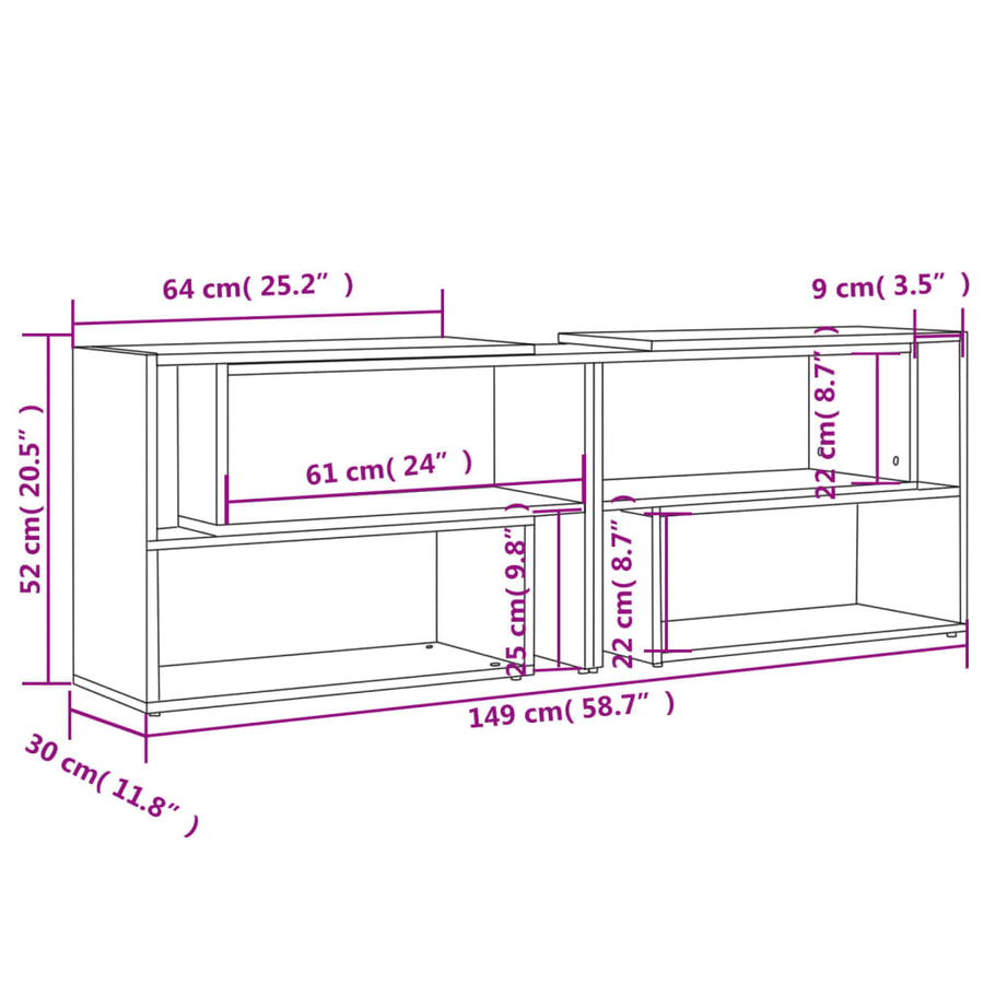 Tv-meubel 149x30x52 cm bewerkt hout hoogglans wit