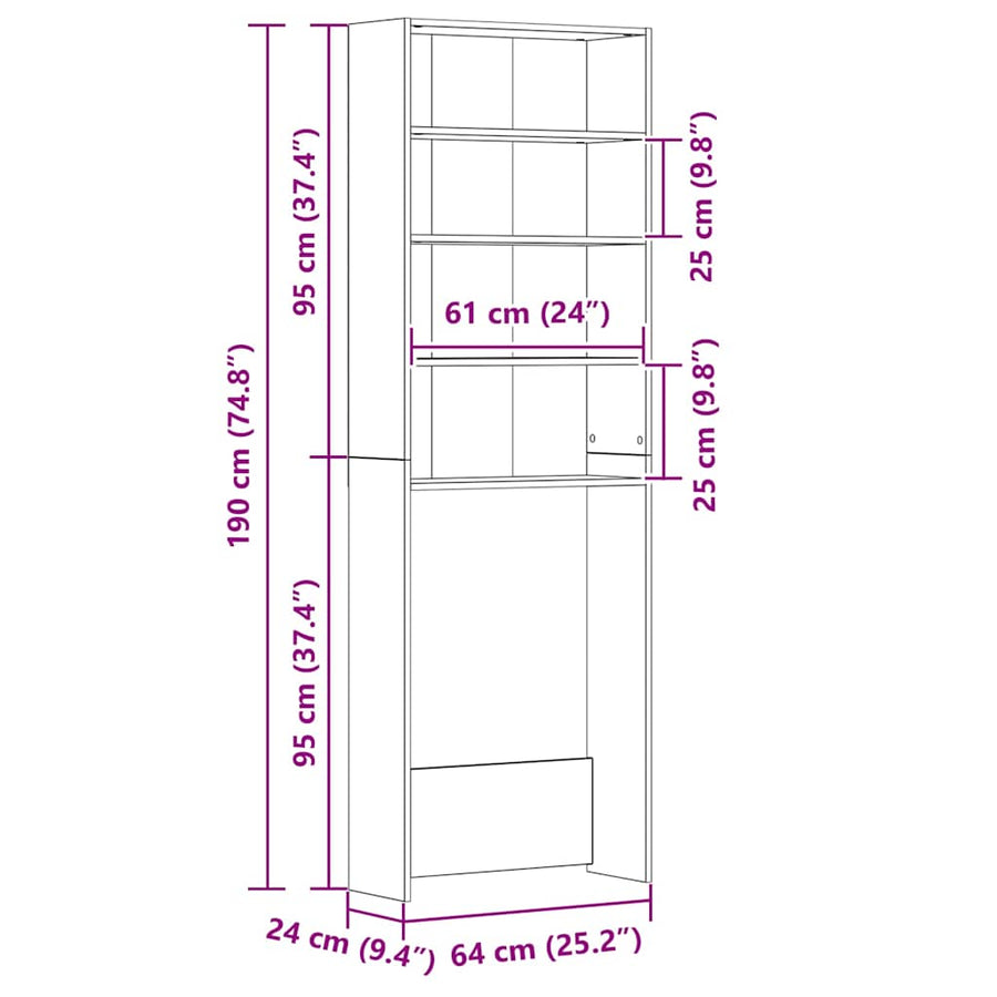 Wasmachinekast 64x24x190 cm wit