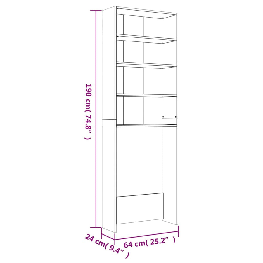 Wasmachinekast 64x24x190 cm wit en sonoma eikenkleurig Sonoma eiken
