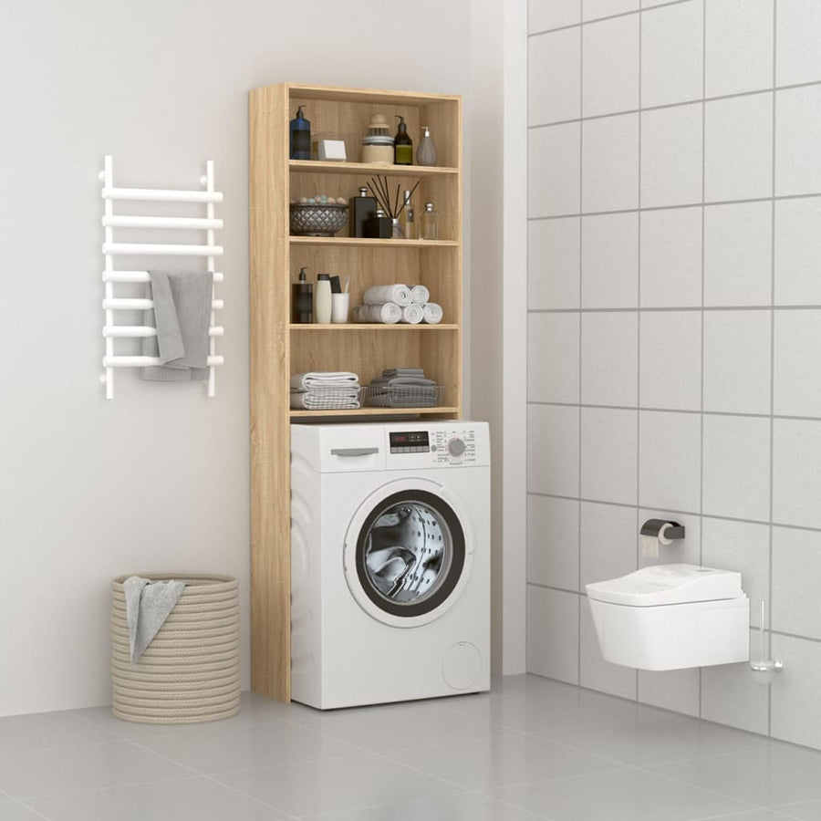 Wasmachinekast 64x24x190 cm wit en sonoma eikenkleurig Sonoma eiken