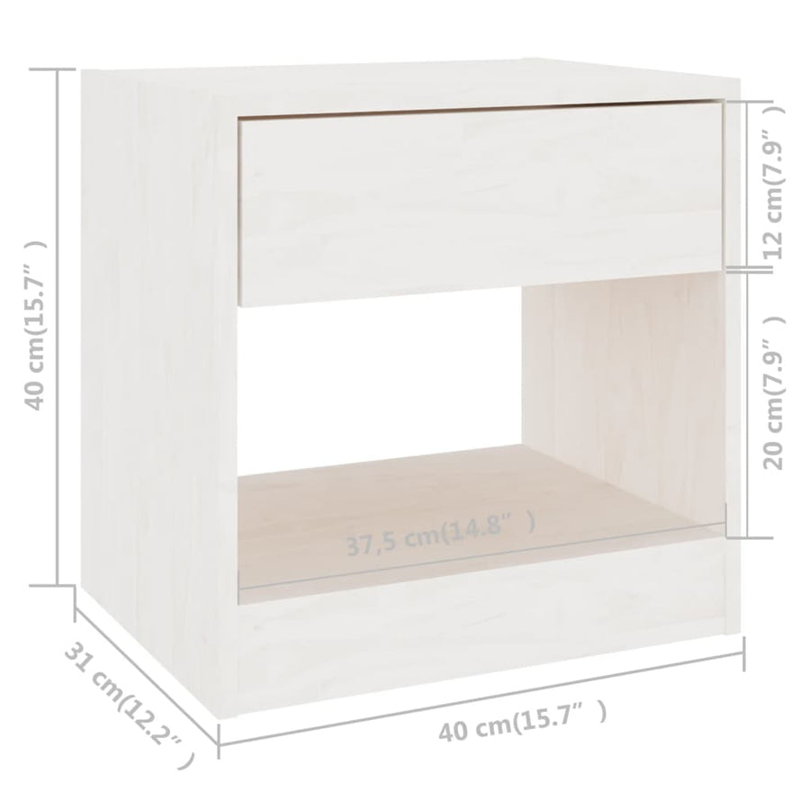 Nachtkastje 40X3X40 Cm Massief Grenenhout 1 Wit