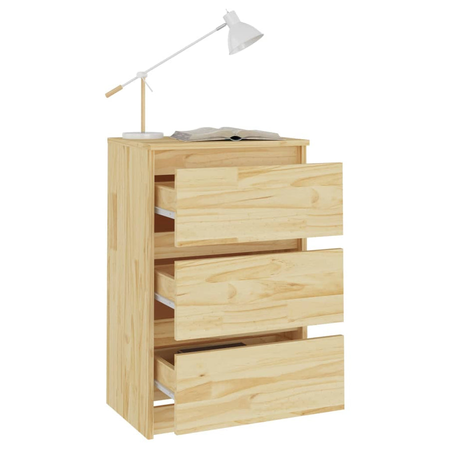 Nachtkastje 40X29,5X64 Cm Massief Grenenhout 1 Naturel