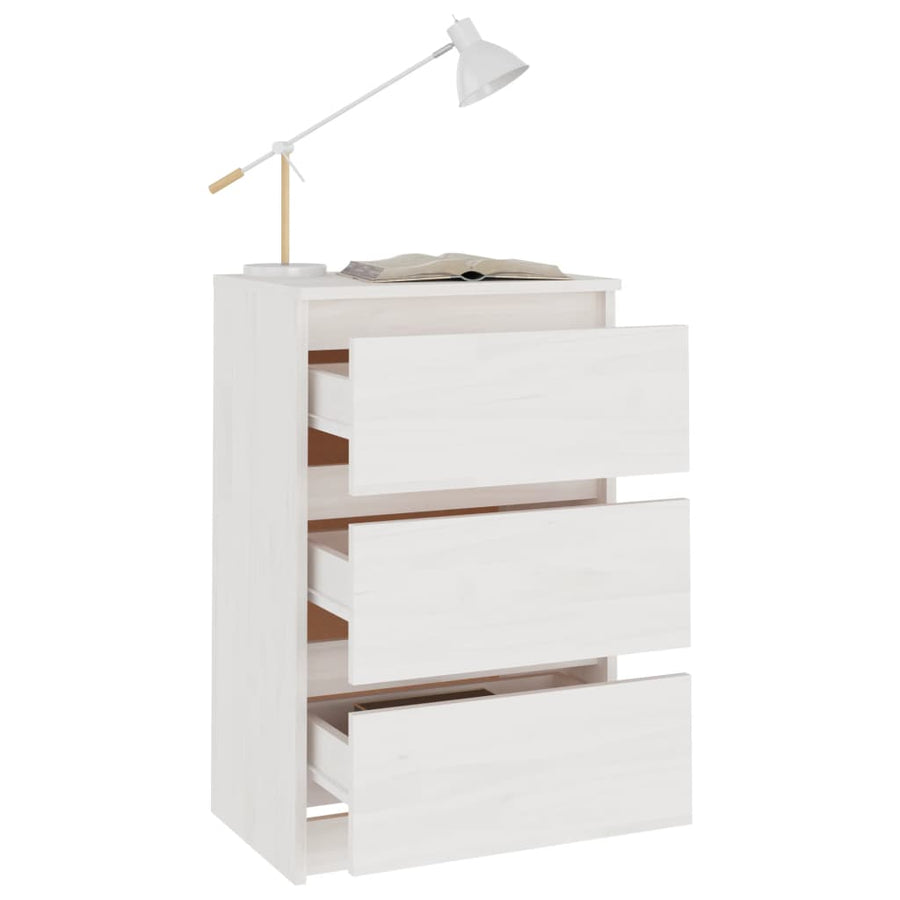 Nachtkastje 40X29,5X64 Cm Massief Grenenhout 1 Wit