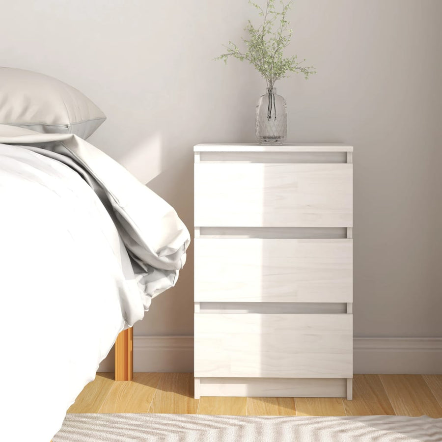 Nachtkastje 40X29,5X64 Cm Massief Grenenhout 1 Wit