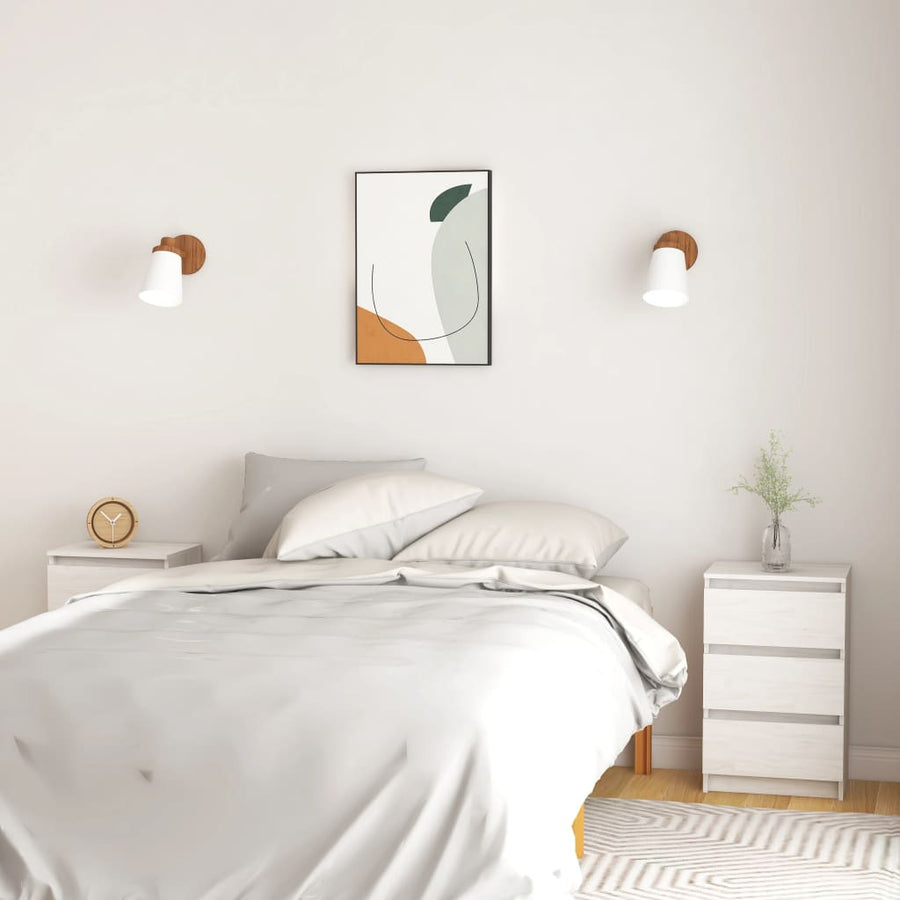 Nachtkastjes 40X9,5X64 Cm Massief Grenenhout 2 Wit