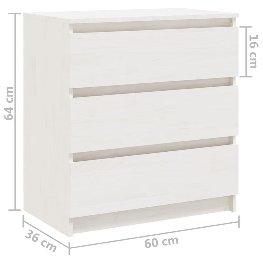 Nachtkastje 60X36X64 Cm Massief Grenenhout Wit