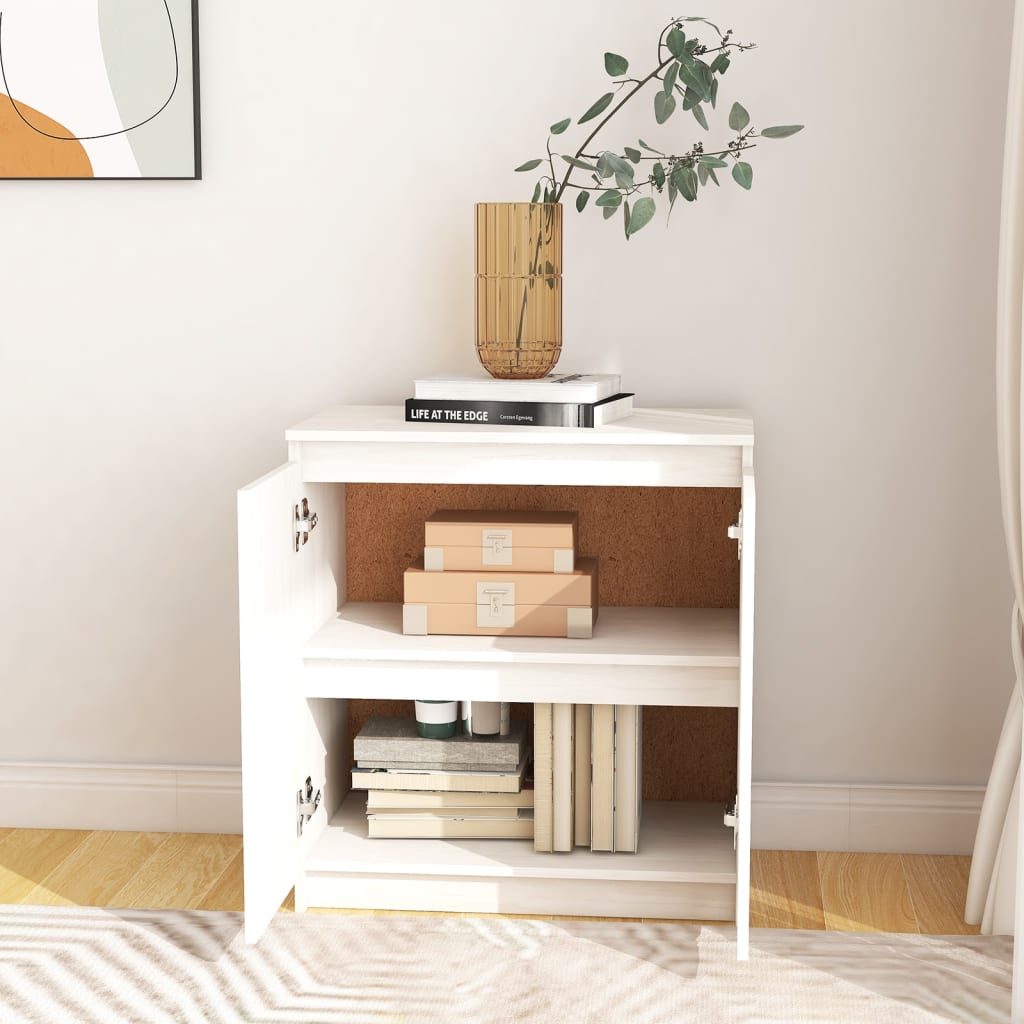 Bijzetkast 60X36X65 Cm Massief Grenenhout Wit