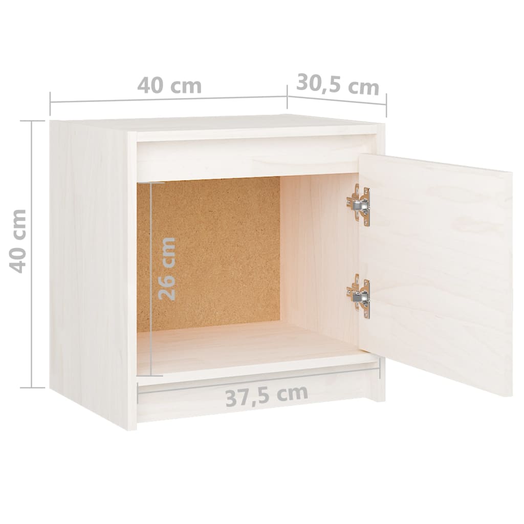 Nachtkastje 40X30,5X40 Cm Massief Grenenhout 1 Wit