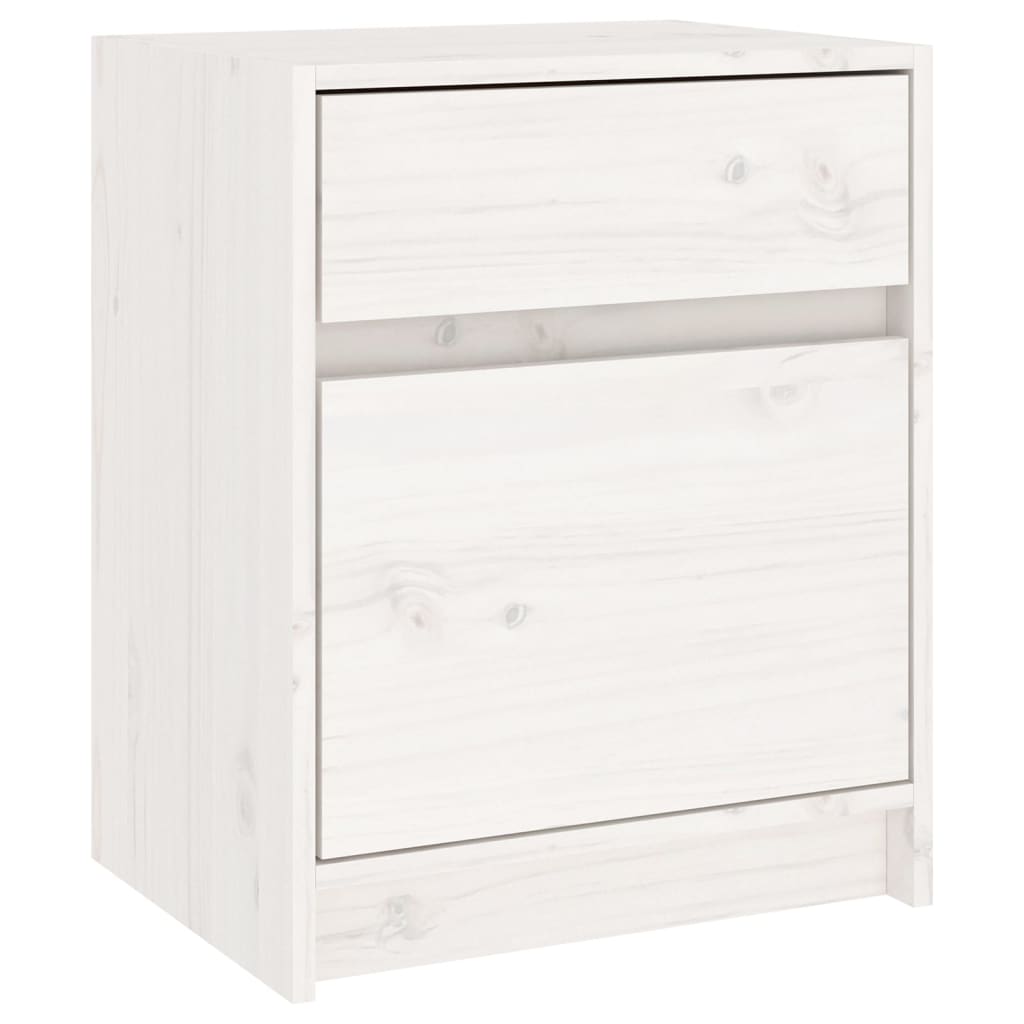 Nachtkastje 40X3X50 Cm Massief Grenenhout 1 Wit