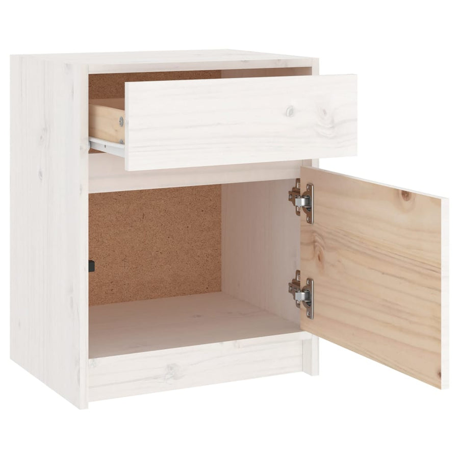 Nachtkastje 40X3X50 Cm Massief Grenenhout 1 Wit